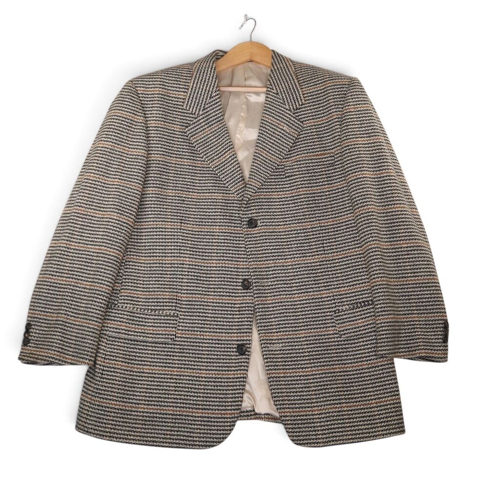 Vintage Hugo Boss Artemis E Thomas Men's 45T Cashmere & Wool Houndstooth Blazer